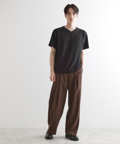 【Made in JAPAN】フェイクレイヤード　キーネック　カットソー AZUL BY MOUSSY | キーネックフェイクレイヤードTシャツ (T