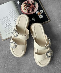 ビジュー バックル 厚底 サンダル