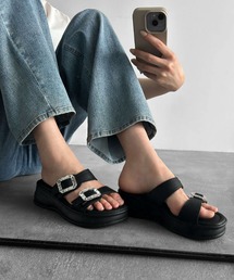 ビジュー バックル 厚底 サンダル