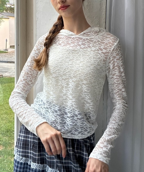 フード付きレーストップス/hooded lace top（Tシャツ/カットソー