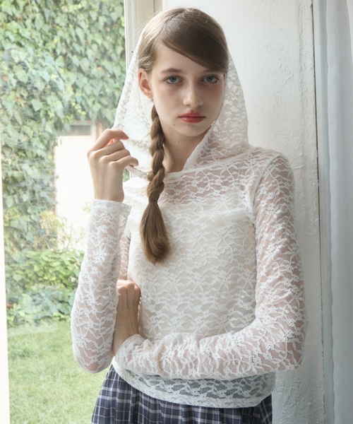 セール】フード付きレーストップス/hooded lace top（Tシャツ