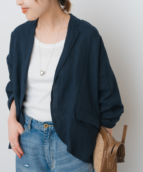 TICCA(ティッカ)の「TICCA / ティッカ 別注リネンシャツジャケット(テーラードジャケット・レディース・グレー/ネイビー・FREE)」の2枚目の写真