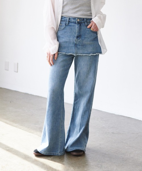 スカートレイヤードデニムパンツ（デニムパンツ）｜FMiBL