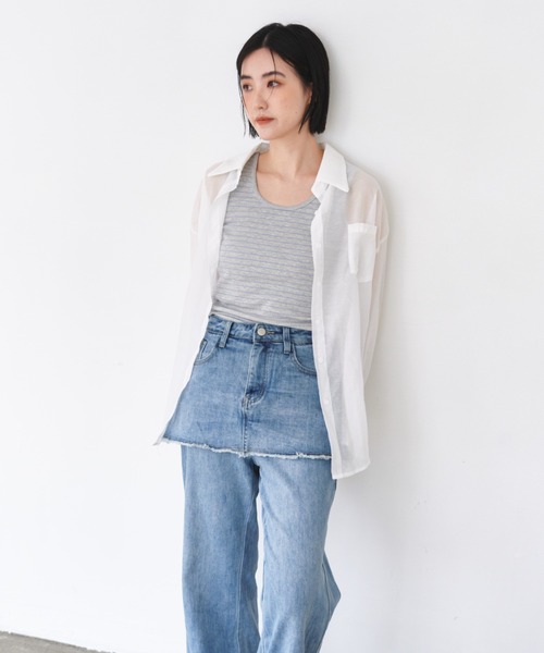 年中使えるスカートレイヤードデニムパンツ✨差別化デート女子会にも❤️ スカートレイヤードデニムパンツ（デニムパンツ）｜FMiBL