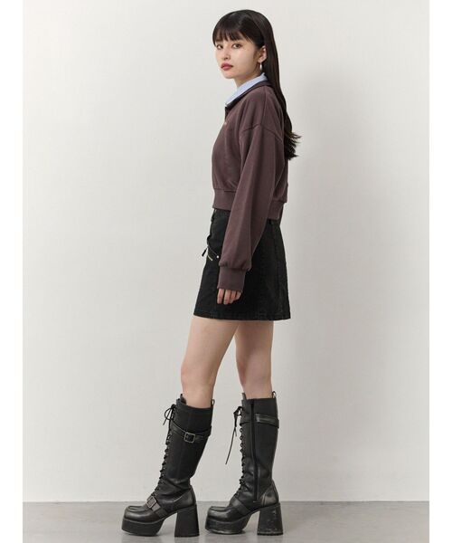 【26.0cm】555A新品　レースアップロングブーツ　力強く男らしい装飾ベルト　内側ジッパー付き　ライブ　ストリート　コスプレ おススメ 綺麗め レースアップ ベルトデザイン ブラック (ロングブーツ