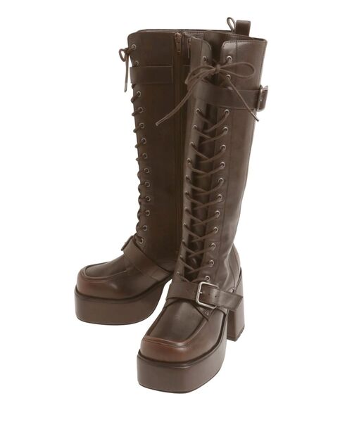 MURUA(ムルーア)の「レースアップベルトロングブーツ(ブーツ・レディース・ブラック/ブラウン・22.5/23.5/24.5)」の4枚目の写真