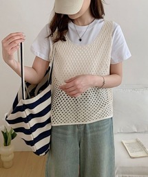 Miniministore | 透かし編みニットベスト 重ね着ニットジレ(ベスト)