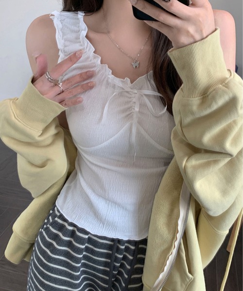 MAISON DE THERESE(メゾン ド テレーズ)の「無袖 フリル&リボン飾り 紐結びタンク(タンクトップ・レディース・ベージュ/ライトグリーン/ホワイト/ブラック/グレー・FREE)」の14枚目の写真
