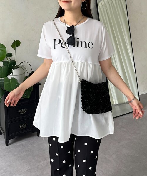 prose verse(プロズヴェール)の「ロゴペプラムTシャツ(Tシャツ/カットソー・レディース・ブラック/オフホワイト・MEDIUM/LARGE)」の1枚目の写真