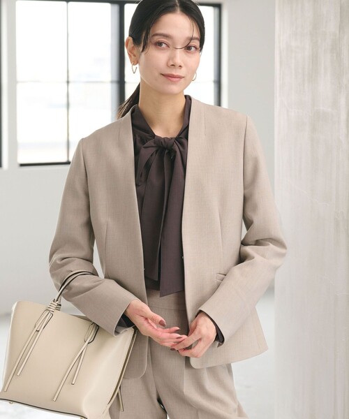 ダブルクロス ノーラペル ジャケット ウォッシャブル ストレッチ（ノー