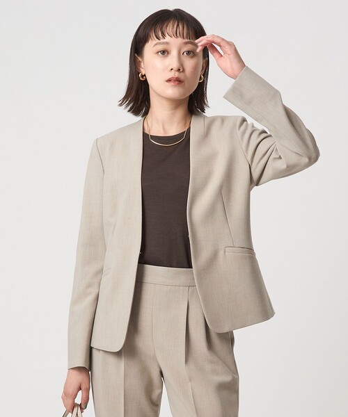 ズーズーダウ ダブルボタン　ノーカラージャケット ベージュ コットン100% 楽スタフィット＞ノーカラージャケット - ベルーナ【公式】