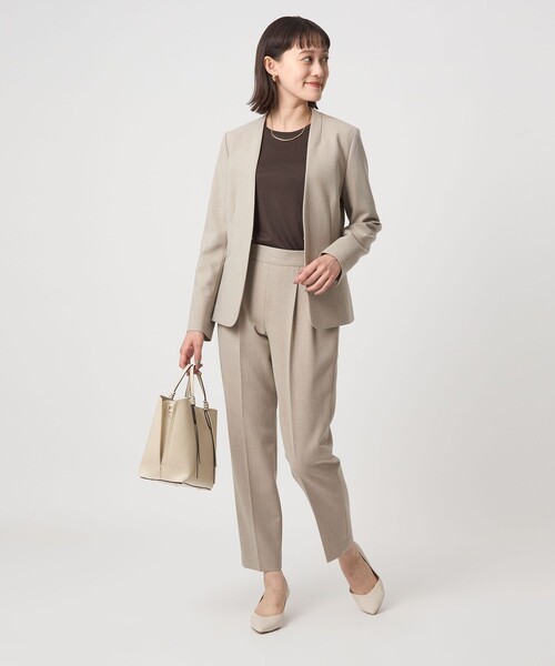 Drauer ノーカラージャケット グレー 36 セール】ダブルクロス ノーラペル ジャケット ウォッシャブル