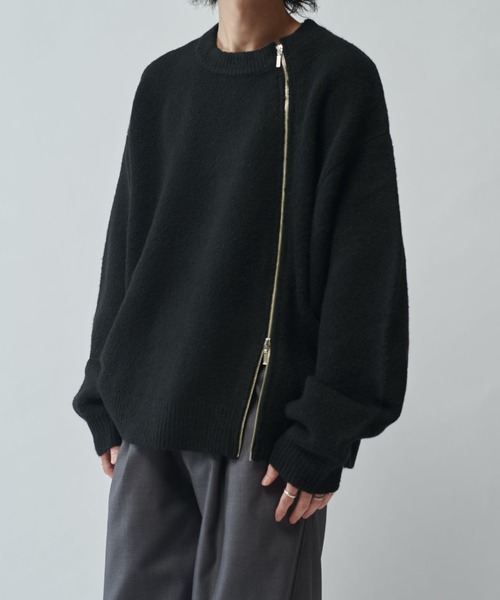 Neucon/ニューコン】ツイストZIPデザインオーバサイズクルーネック