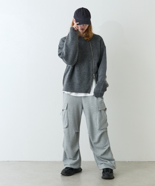 Neucon/ニューコン】ツイストZIPデザインオーバサイズクルーネック
