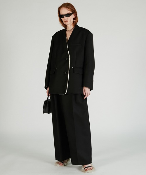 PRANK PROJECT（プランクプロジェクト）の「ノーカラービッグジャケット / No Collar Big Jacket（ノーカラージャケット・レディース・グレー/ブラック・FREE）」の9枚目の写真