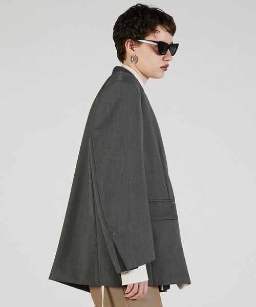 PRANK PROJECT（プランクプロジェクト）の「ノーカラービッグジャケット / No Collar Big Jacket（ノーカラージャケット・レディース・グレー/ブラック・FREE）」の19枚目の写真