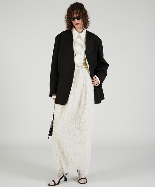 PRANK PROJECT（プランクプロジェクト）の「ノーカラービッグジャケット / No Collar Big Jacket（ノーカラージャケット・レディース・グレー/ブラック・FREE）」の8枚目の写真