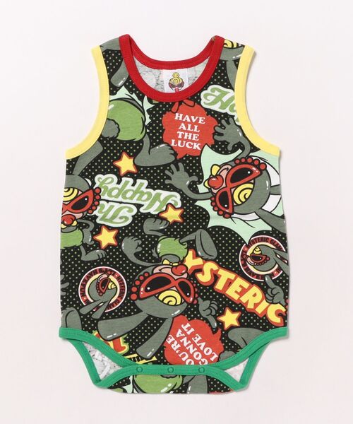 HYSTERIC MINI（ヒステリックミニ）の「HAPPY BUNNY総柄 ノースリーブロンパース（ロンパース・キッズ・ブラック/エメラルド/ホワイト/ブラック系その他・70/80）」の3枚目の写真