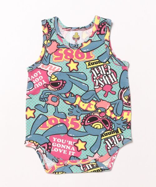 HYSTERIC MINI（ヒステリックミニ）の「HAPPY BUNNY総柄 ノースリーブロンパース（ロンパース・キッズ・ブラック/エメラルド/ホワイト/ブラック系その他・70/80）」の4枚目の写真