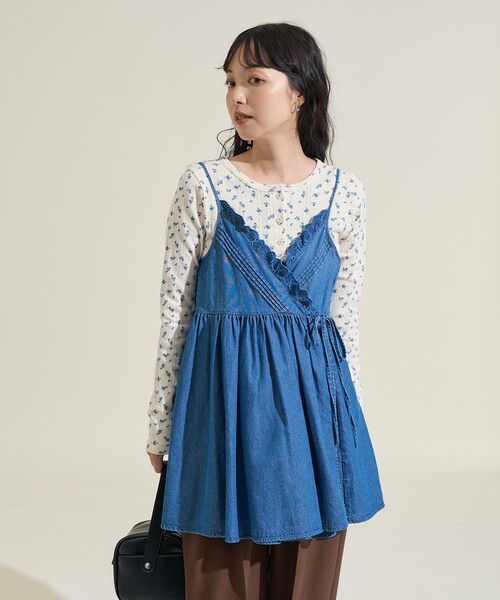 FREAK'S STORE(フリークスストア)の「レースギャザーカシュクールチュニック<セットアップ対応>(チュニック・レディース・オフホワイト/ブルー/ブラック/オリーブ・フリ-)」の4枚目の写真