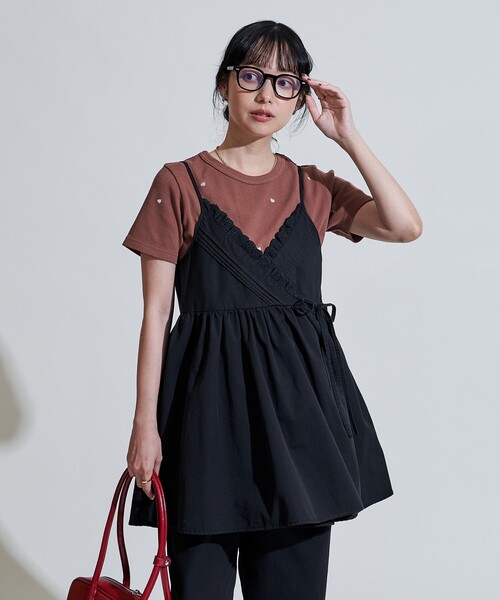FREAK'S STORE(フリークスストア)の「レースギャザーカシュクールチュニック<セットアップ対応>(チュニック・レディース・オフホワイト/ブルー/ブラック/オリーブ・フリ-)」の2枚目の写真