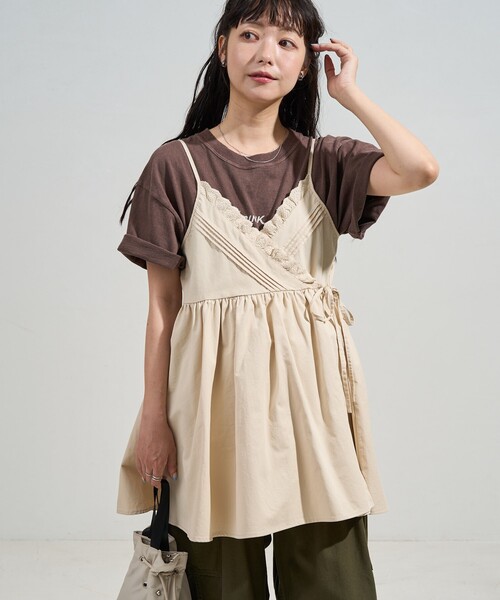 FREAK'S STORE(フリークスストア)の「レースギャザーカシュクールチュニック<セットアップ対応>(チュニック・レディース・オフホワイト/ブルー/ブラック/オリーブ・フリ-)」の12枚目の写真