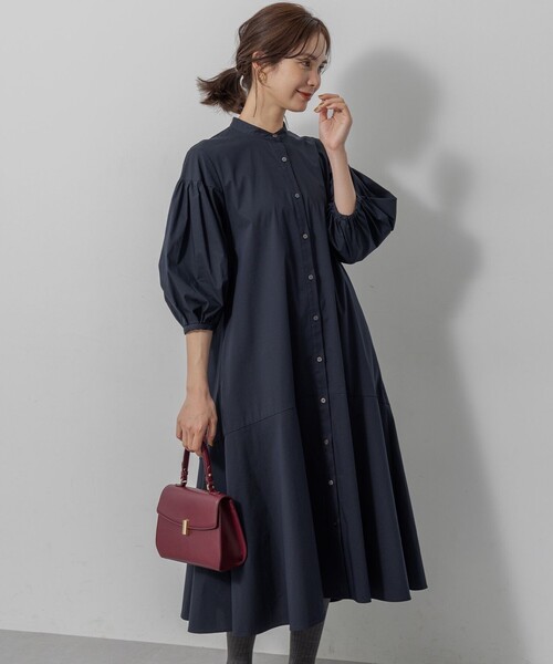 組曲 クミキョク ブラック シャツワンピース 組曲 【KUMIKYOKU NAVY】ウーステッドライククロス シャツ