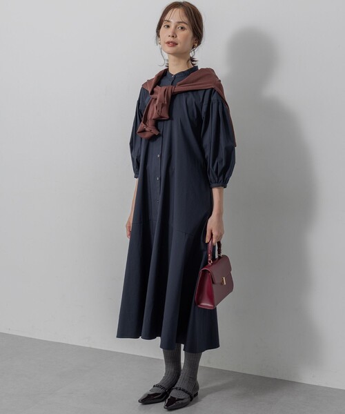 組曲 クミキョク ブラック シャツワンピース コンパクトシャーティング ワンピース（シャツワンピース