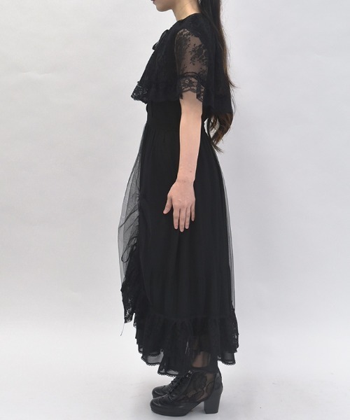 ①美品axes femmeアクシーズファム黒レースフリルドレス風ワンピ axes femme（アクシーズファム）の「ドロストレースケープワンピース