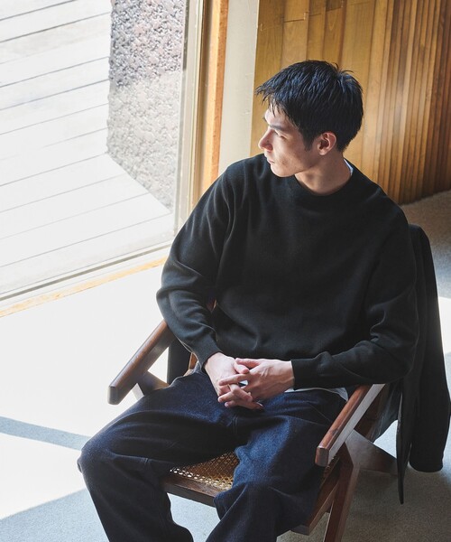 green label relaxing（グリーンレーベルリラクシング）の「ポリエステル ウール ミラノリブ クルーネック ニット（ニット/セーター・メンズ・ライトグレー/ブラック/ターコイズブルー・S/M/L/XL）」の4枚目の写真