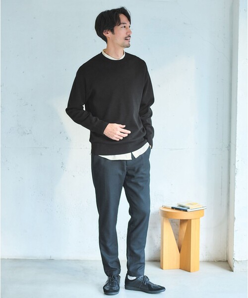 green label relaxing（グリーンレーベルリラクシング）の「ポリエステル ウール ミラノリブ クルーネック ニット（ニット/セーター・メンズ・ライトグレー/ブラック/ターコイズブルー・S/M/L/XL）」の6枚目の写真