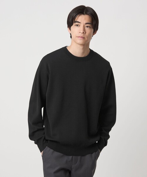 green label relaxing（グリーンレーベルリラクシング）の「ポリエステル ウール ミラノリブ クルーネック ニット（ニット/セーター・メンズ・ライトグレー/ブラック/ターコイズブルー・S/M/L/XL）」の7枚目の写真