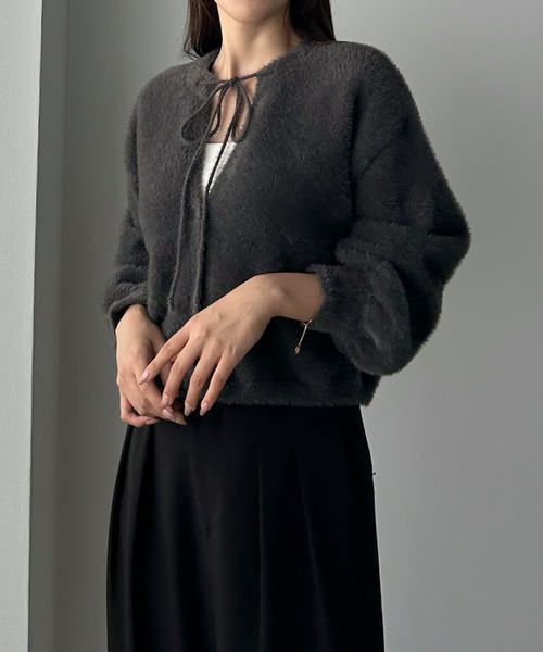 juliette et justine カーディガン ボレロ セール】ショート丈シャギーリボンニットカーディガン（カーディガン