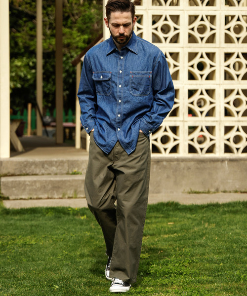 MR.OLIVE（ミスターオリーブ）の「MR.OLIVE ミスターオリーブ / GERMAN DUCK WASHED WIDE STRIGHT PANTS ワンウォッシュダックワイドストレートパンツ / M253110（その他パンツ・メンズ・ブラック/グリーン・MEDIUM/LARGE）」の6枚目の写真