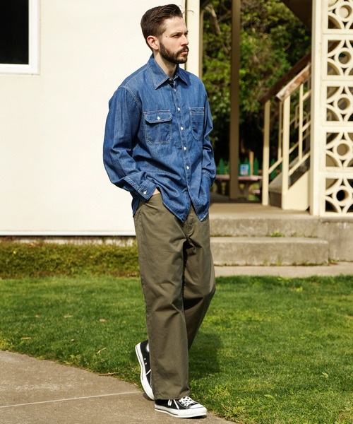 MR.OLIVE（ミスターオリーブ）の「MR.OLIVE ミスターオリーブ / GERMAN DUCK WASHED WIDE STRIGHT PANTS ワンウォッシュダックワイドストレートパンツ / M253110（その他パンツ・メンズ・ブラック/グリーン・MEDIUM/LARGE）」の7枚目の写真