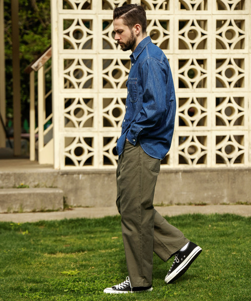 MR.OLIVE（ミスターオリーブ）の「MR.OLIVE ミスターオリーブ / GERMAN DUCK WASHED WIDE STRIGHT PANTS ワンウォッシュダックワイドストレートパンツ / M253110（その他パンツ・メンズ・ブラック/グリーン・MEDIUM/LARGE）」の8枚目の写真