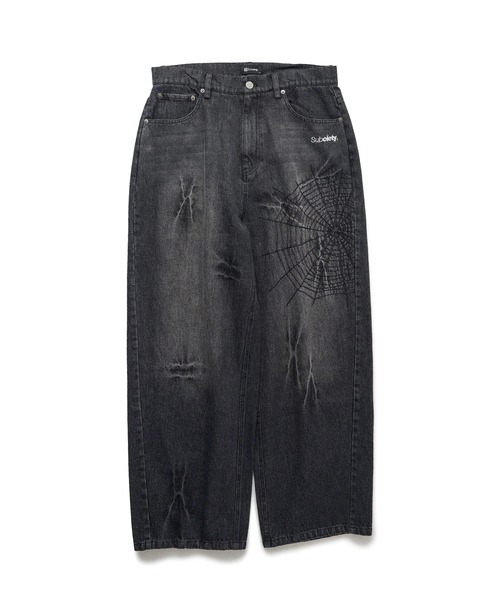 Subciety（サブサエティ）の「Cobweb curved denim pants（デニムパンツ・メンズ・インディゴブルー/ブラック・X-LARGE/LARGE/MEDIUM/SMALL）」の3枚目の写真
