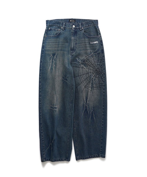 Subciety（サブサエティ）の「Cobweb curved denim pants（デニムパンツ・メンズ・インディゴブルー/ブラック・X-LARGE/LARGE/MEDIUM/SMALL）」の5枚目の写真