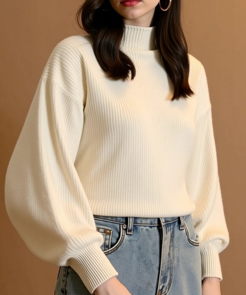 cammie（キャミー）の「ボトルネックニットトップス（ニット/セーター・レディース・ブラック/グレー/アイボリー/ブラウン/ホワイト/ベージュ/ピンク・FREE）」の12枚目の写真