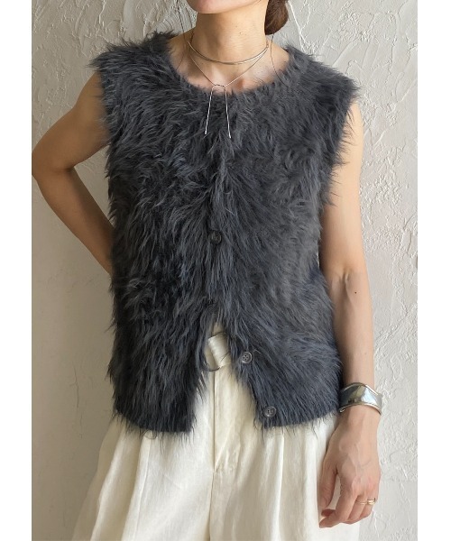 チャコールファーレザーベスト 大特価】5色展開 フェイクレザー 合皮 フェイクファーベスト
