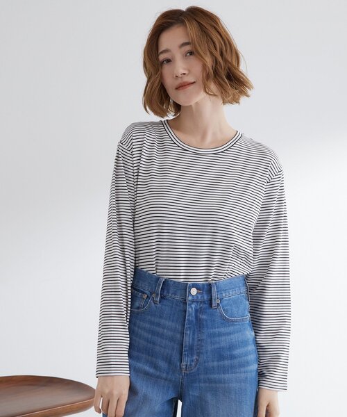 grove(グローブ)の「ボーダーアソートベーシックロンT(Tシャツ/カットソー・レディース・ホワイト系5/ホワイト系3/オフホワイト・03/02/04/01/05)」の2枚目の写真