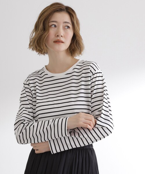 grove(グローブ)の「ボーダーアソートベーシックロンT(Tシャツ/カットソー・レディース・ホワイト系5/ホワイト系3/オフホワイト・03/02/04/01/05)」の3枚目の写真