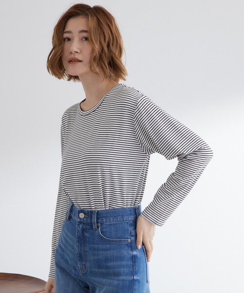 grove(グローブ)の「ボーダーアソートベーシックロンT(Tシャツ/カットソー・レディース・ホワイト系5/ホワイト系3/オフホワイト・03/02/04/01/05)」の17枚目の写真