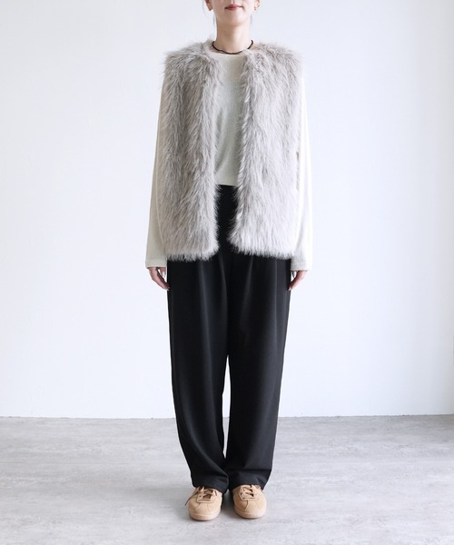 reca(レカ)の「フォックス風ファーベスト(ベスト・レディース・アイボリー/チャコールグレー/グレイッシュベージュ・FREE)」の8枚目の写真