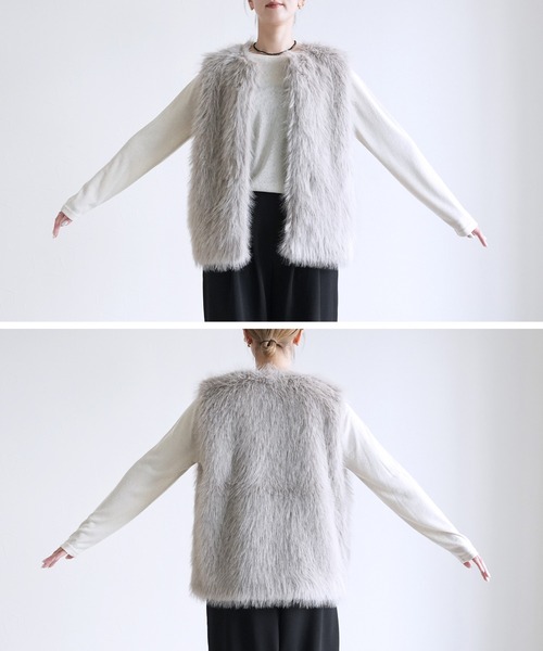 reca(レカ)の「フォックス風ファーベスト(ベスト・レディース・アイボリー/チャコールグレー/グレイッシュベージュ・FREE)」の11枚目の写真