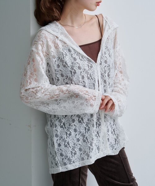 Kastane（カスタネ）の「レースフーディー（パーカー・レディース・ブラック/オフホワイト・FREE）」の3枚目の写真