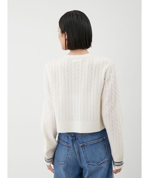 Mila Owen（ミラオーウェン）の「カシミヤタッチ配色ケーブルニットカーディガン（カーディガン/ボレロ・レディース・モカ/ホワイト/グレー・0/1）」の6枚目の写真