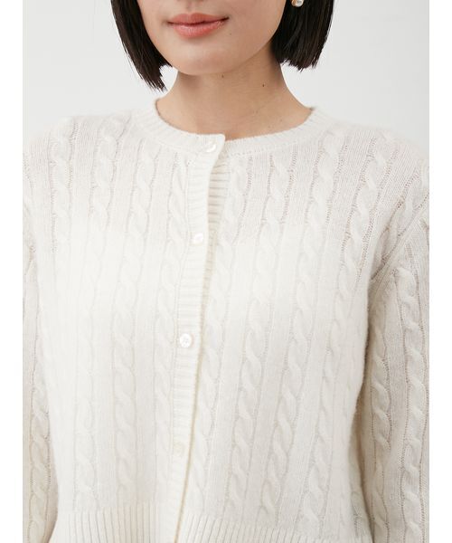Mila Owen（ミラオーウェン）の「カシミヤタッチ配色ケーブルニットカーディガン（カーディガン/ボレロ・レディース・モカ/ホワイト/グレー・0/1）」の7枚目の写真