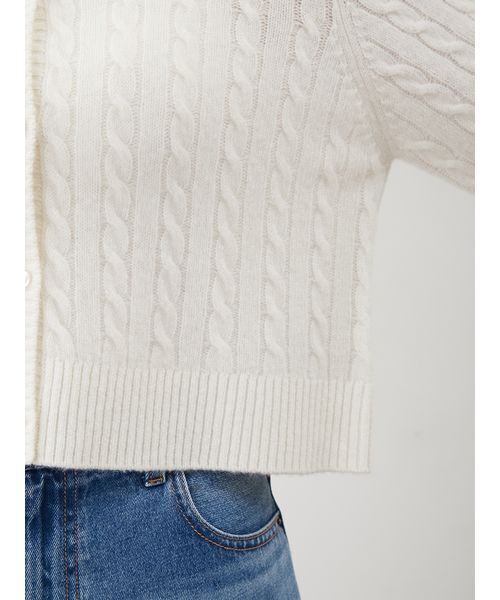 Mila Owen（ミラオーウェン）の「カシミヤタッチ配色ケーブルニットカーディガン（カーディガン/ボレロ・レディース・モカ/ホワイト/グレー・0/1）」の10枚目の写真