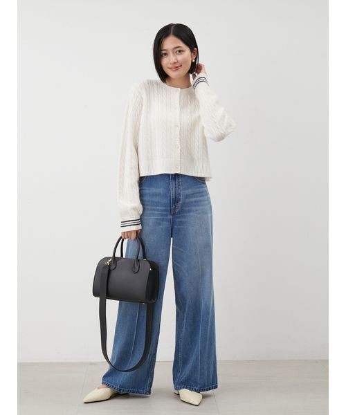 Mila Owen（ミラオーウェン）の「カシミヤタッチ配色ケーブルニットカーディガン（カーディガン/ボレロ・レディース・モカ/ホワイト/グレー・0/1）」の11枚目の写真